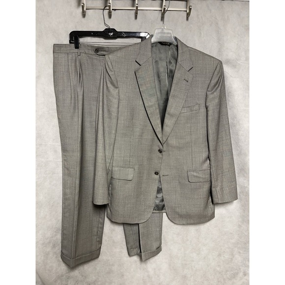Jos A Bank Suit Men 44R Gray Birds Eye Flannel Wool Signature Gold W38X29 Luxury